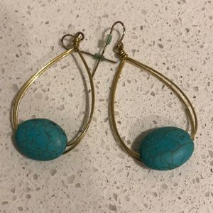 Gold and turquoise hoop earrings
